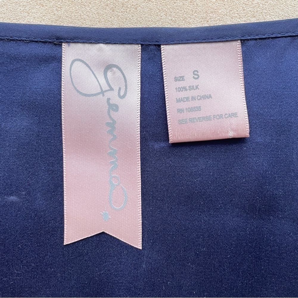 Blue Crisscross Drape Front Short Sleeve Silk Blouse - S - Picture 6 of 9